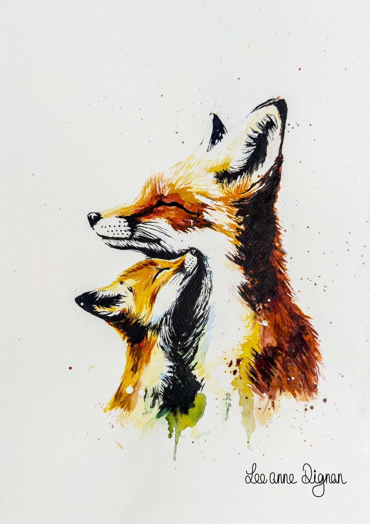 Signed original 12 × 16 inch fox watercolour by Leeanne Dignan