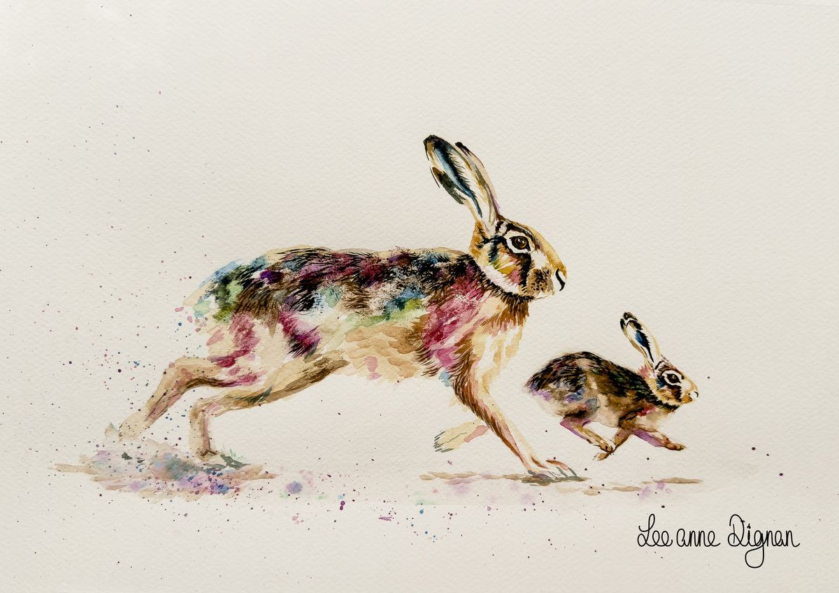 Signed original 12 × 16 inch hare watercolour by Leeanne Dignan