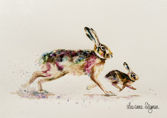 Signed original 12 × 16 inch hare watercolour by Leeanne Dignan