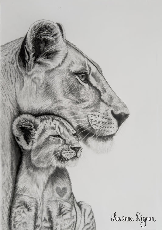 Signed original A3 lion artwork by Leeanne Dignan