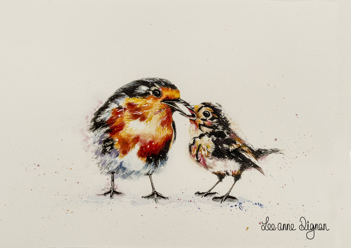 Signed original 12 × 16 inch robin watercolour by Leeanne Dignan