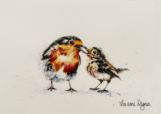Signed original 12 × 16 inch robin watercolour by Leeanne Dignan