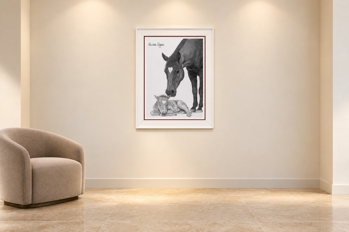 Devotion by Leeanne Dignan, framed in an ivory contemporary exhibition space
